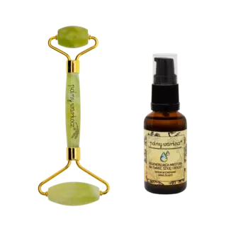 Polny Warkocz набор: восстанавливающая смесь для лица, шеи и зоны декольте, 30 мл + нефритовый массажный ролик для лица, 1 шт.