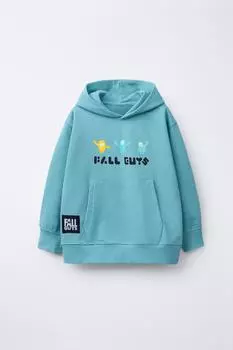 Полные парни толстовка с капюшоном ZARA, цвет Blue/Green