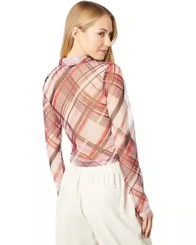 Поло BCBGeneration Knit Long Sleeve Mesh Polo Top U1UX5T64, цвет Enlarged Plaid