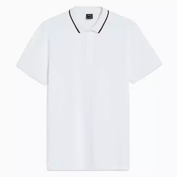 Поло Bershka Collar Short Sleeve With Stripes, белый