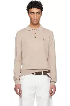 Поло бежевый с нашивкой в виде головы лисы Maison Kitsun