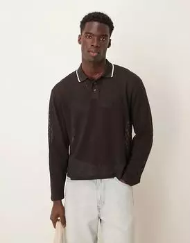 Поло большого размера из коричневой сетки ASOS DESIGN
