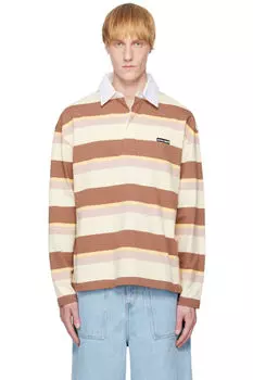 Поло большого размера LS в бежево-коричневую полоску Maison Kitsun