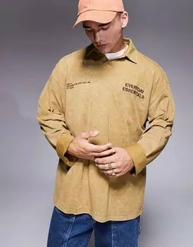 Поло большого размера с длинными рукавами из плотной ткани плотностью 220 г/м цвета хаки с вышивкой на груди ASOS DESIGN