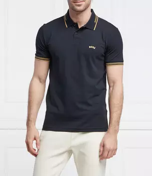 Поло BOSS GREEN curved slim fit stretch, темно-синий