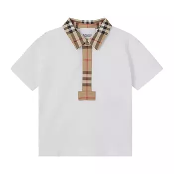 Поло Burberry Kids Check Trim Short-Sleeve Polo Shirt, белый