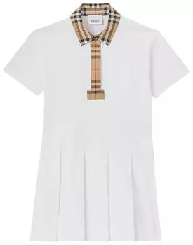 Поло Burberry Kids Vintage Check Trim Piqu Polo Shirtdress 'White', белый