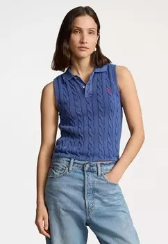 Поло CABLE KNIT CROPPED POLO SHIRT Ralph Lauren, синий