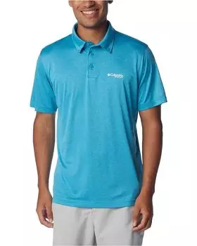 Поло Columbia Terminal Tackle Heather, цвет Ocean Blue Heather/White Logo