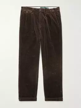 Polo Country Slim-Fit Прямые брюки со складками из хлопка и вельвета POLO RALPH LAUREN, коричневый