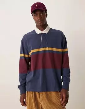 Поло для регби с полосками на груди в темно-синем/бордовом цвете Abercrombie & Fitch