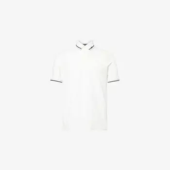 Поло Emporio Armani из хлопкового пике с контрастной отделкой и вышитым логотипом, белый