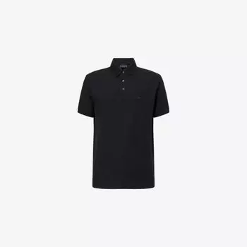 Поло Emporio Armani из хлопкового пике с контрастной отделкой и вышитым логотипом, черный