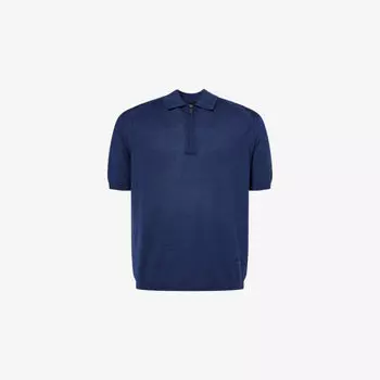 Поло Emporio Armani из шерсти и шелка с вышитым логотипом, синий