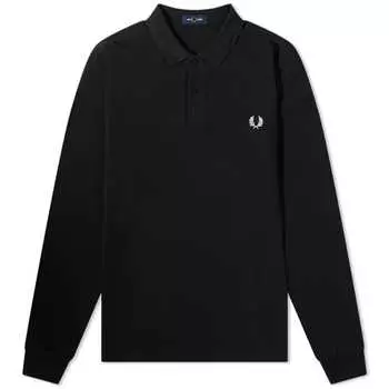 Поло Fred Perry Long Sleeve Plain, цвет Black & Chrome