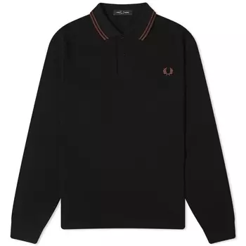 Поло Fred Perry Long Sleeve Twin Tipped, цвет Black & Whisky Brown