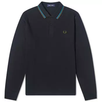 Поло Fred Perry Long Sleeve Twin Tipped, цвет Black, Cyber Blue & Uniform Green