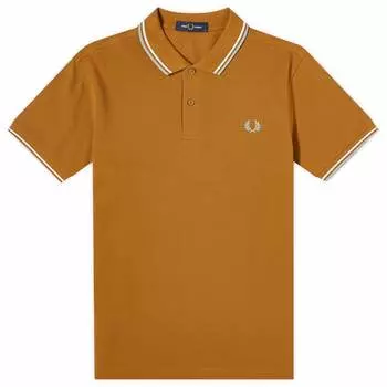 Поло Fred Perry Twin Tipped Polo, цвет Dark Caramel, Snow White & Silver Blue