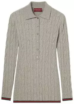 Поло Gucci Fine Cable And Rib Wool Polo Top 'Dove Grey', серый