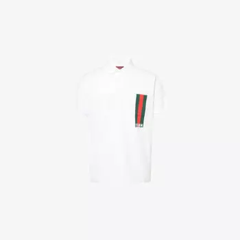 Поло Gucci из хлопкового пике с принтом логотипа, белый