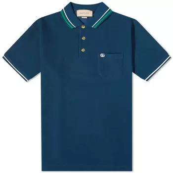 Поло Gucci Tipped Logo, синий/зеленый/белый