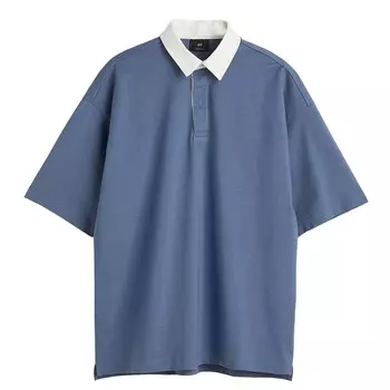 Поло H&amp;M Oversized Fit, стальной синий/белый