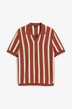 Поло H&amp;M Regular Fit Fine-knit Cotton, коричневый в полоску
