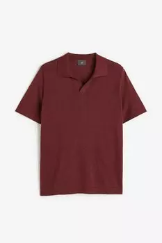 Поло H&amp;M Regular Fit Linen-blend, тёмно-красный