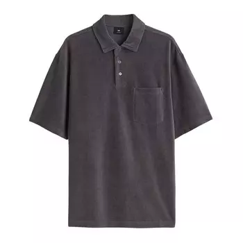 Поло H&amp;M Relaxed Fit Velour, темно-серый