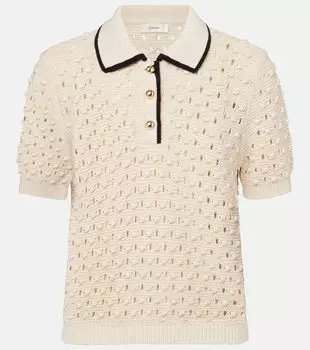 Поло из хлопка с ажурной вязкой Bauble Frame, кремовый