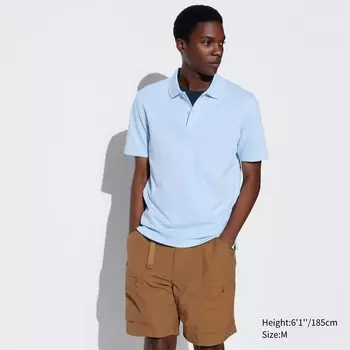 Поло из хлопкового пике airism UNIQLO, светло-синий