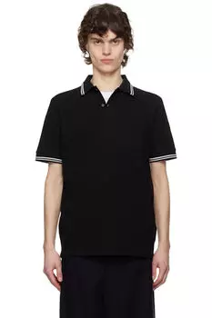 Поло из хлопкового пике с черной полосатой отделкой Moncler