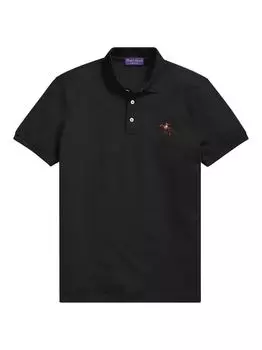 Поло из хлопкового пике со стоячей лошадью Ralph Lauren Purple Label, черный