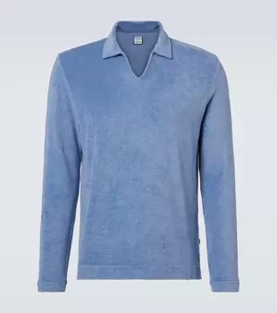 Поло из хлопкового велюра Peter cotton terry Fedeli, синий