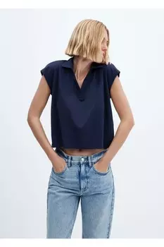 Поло из модала оверсайз Mango, темно-синий