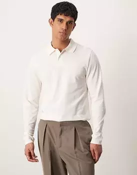 Поло из пике с длинными рукавами ASOS DESIGN кремового цвета