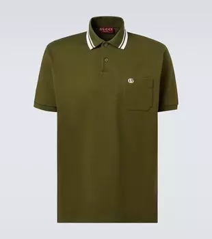 Поло из пике с хлопком Double G Gucci, Military Green