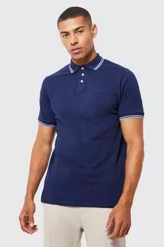 Поло из пике slim fit man signature Boohoo, нави