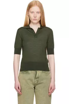 Поло из шерсти цвета хаки в тон Ami de Coeur AMI Paris