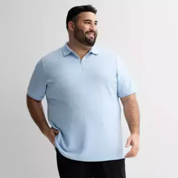 Поло из текстурированной трикотажной ткани с застежкой-молнией большого и высокого размера Flx, цвет frost wind