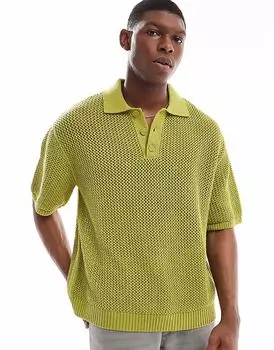 Поло из тонкой вязки Pull&Bear цвета лайма