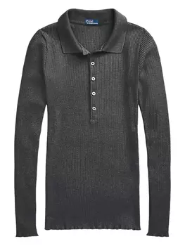 Поло из трикотажного полотна в рубчик Polo Ralph Lauren, серый