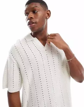 Поло Jack & Jones с разрезным воротом, связанное крючком, белого цвета
