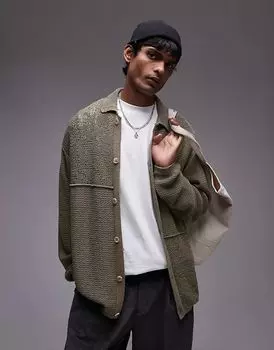 Поло крючком с длинными рукавами и воротником-стойкой цвета хаки Topman