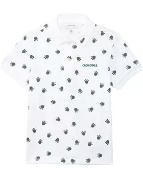 Поло Lacoste Kids Aop "Do You Speak Lacoste" Polo Shirt, цвет White/Green