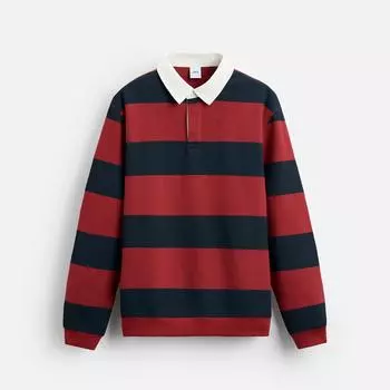 Поло-лонгслив Zara Contrast Collar, красный/темно-синий