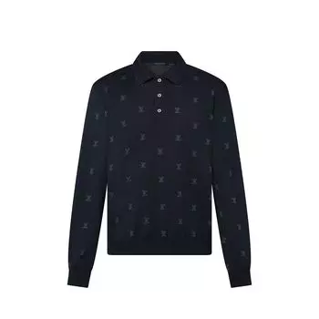 Поло LV Blason с длинным рукавом из смеси шерсти, шелка и кашемира Louis Vuitton, синий