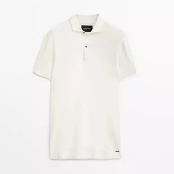 Поло Massimo Dutti Cotton Linen Blend, кремовый