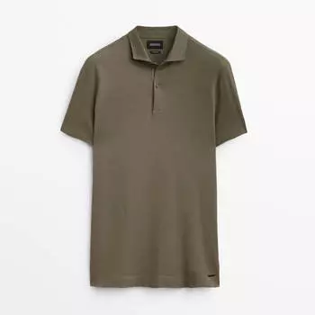 Поло Massimo Dutti Cotton Linen Blend, оливковый