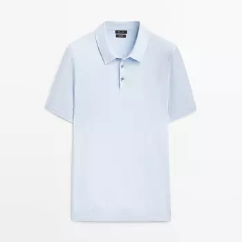 Поло Massimo Dutti Short Sleeve Cotton Sweater, небесно-голубой